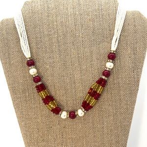 Vintage Multi Strand Glass Seed Bead Rhinestone Necklace